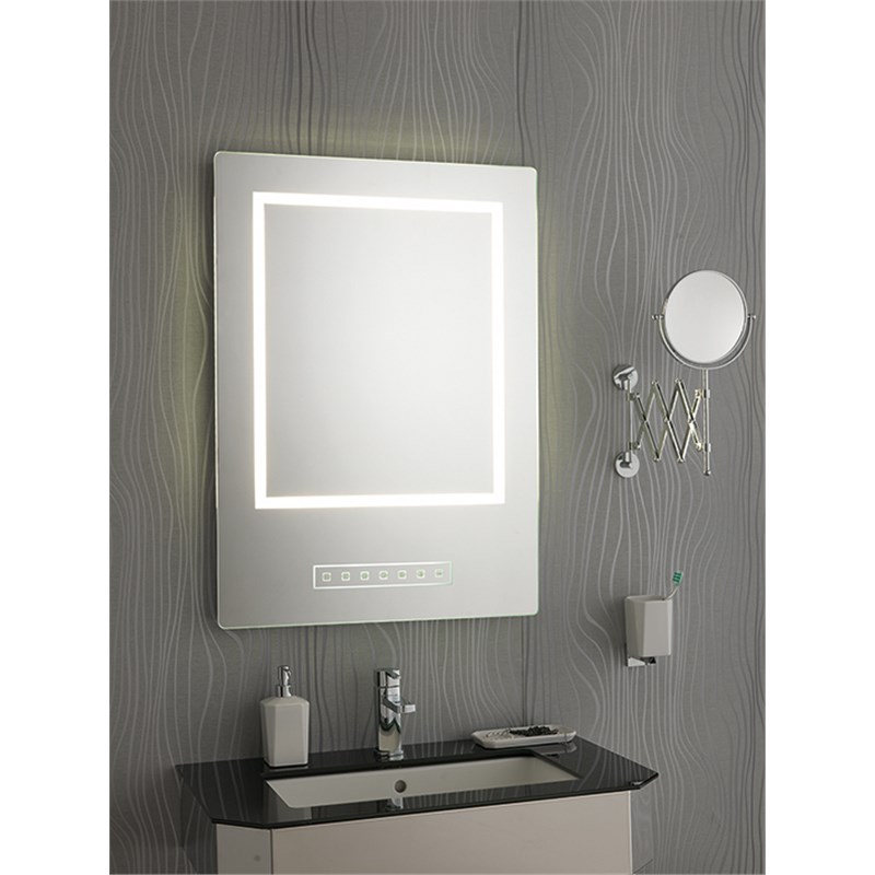 Mirror with LED light, chrome aluminium frame, music and speaker phone, sandblaster controls