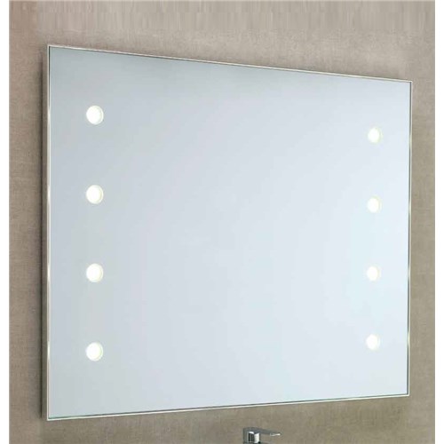 Backlit mirror with 8 led spots, with chromed frame