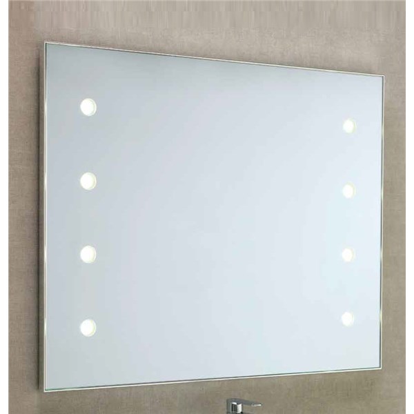 Backlit mirror with 8 led spots, with chromed frame