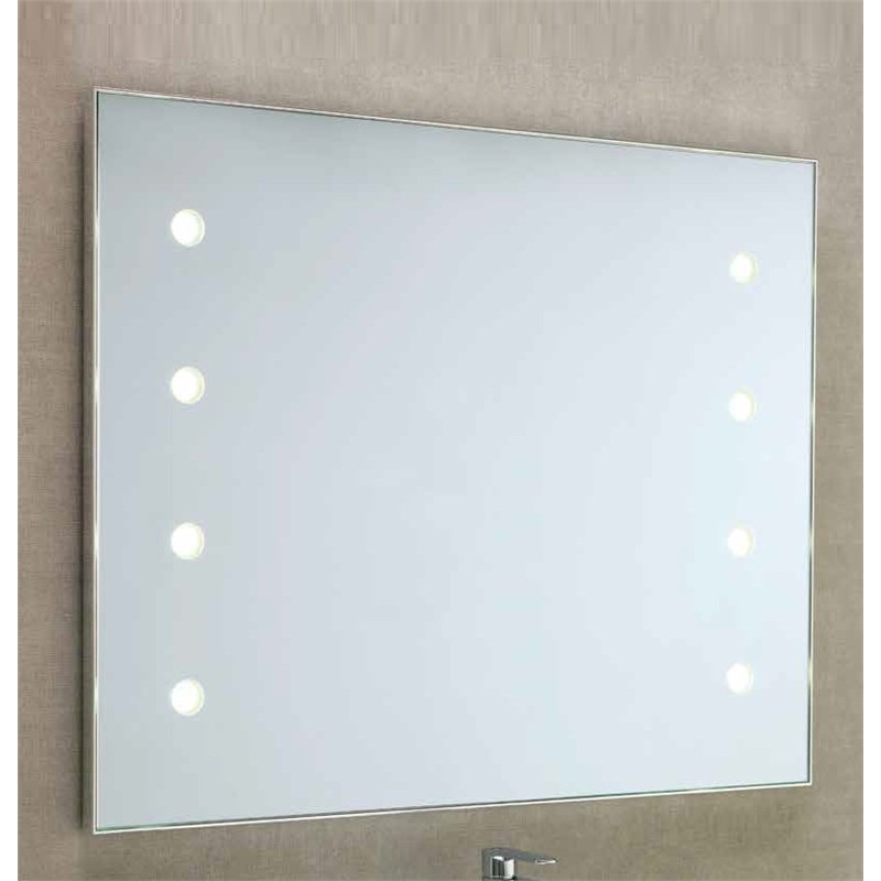 Backlit mirror with 8 led spots, with chromed frame