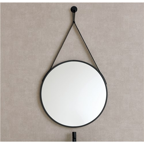 Mirror with leather belt