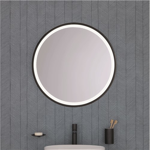 Round mirror with metal and backlighting