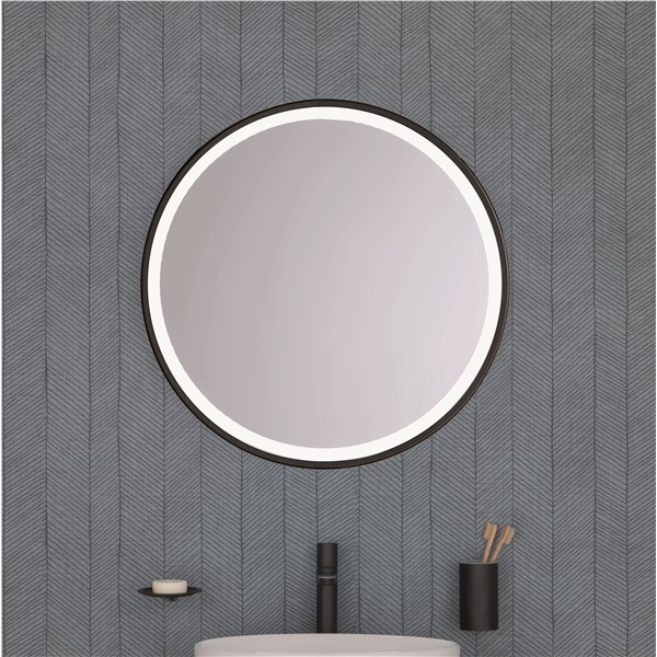 Round mirror with metal and backlighting