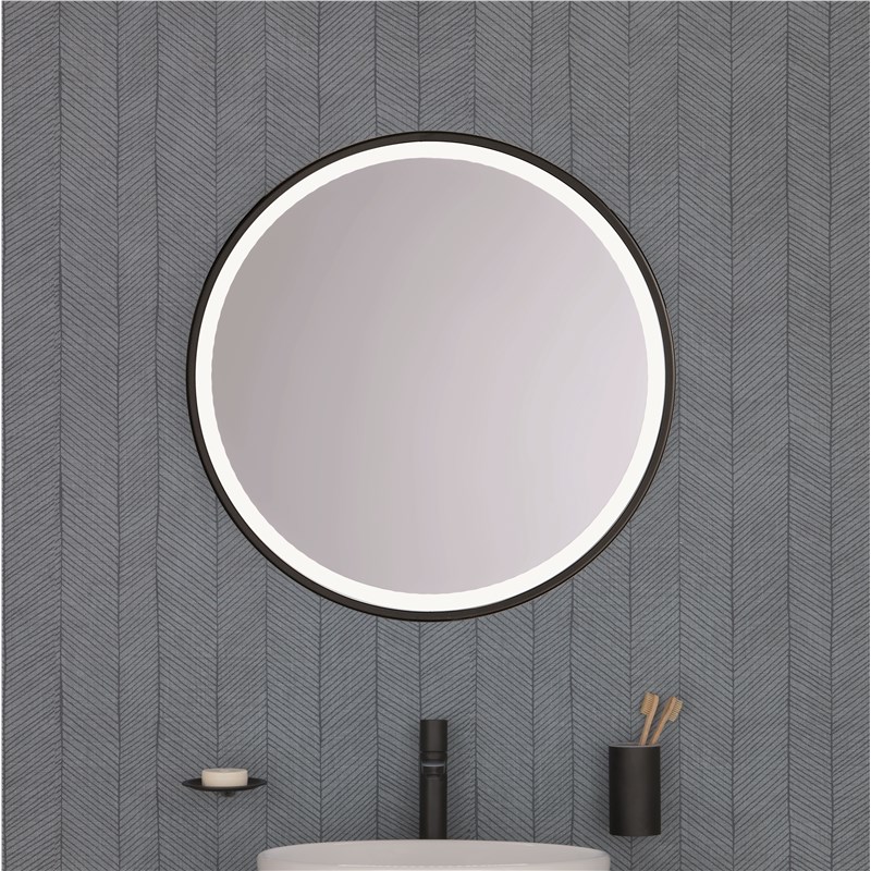 Round mirror with metal and backlighting