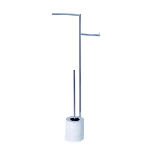 Free-standing upright: paper holder, towel rail and toilet-brush holder