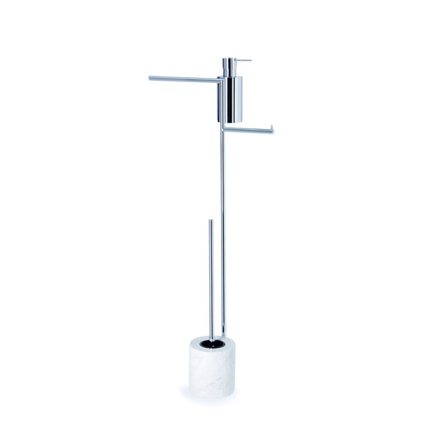 Free-standing upright: toilet brush holder, soap dish, towel holder and paper holder