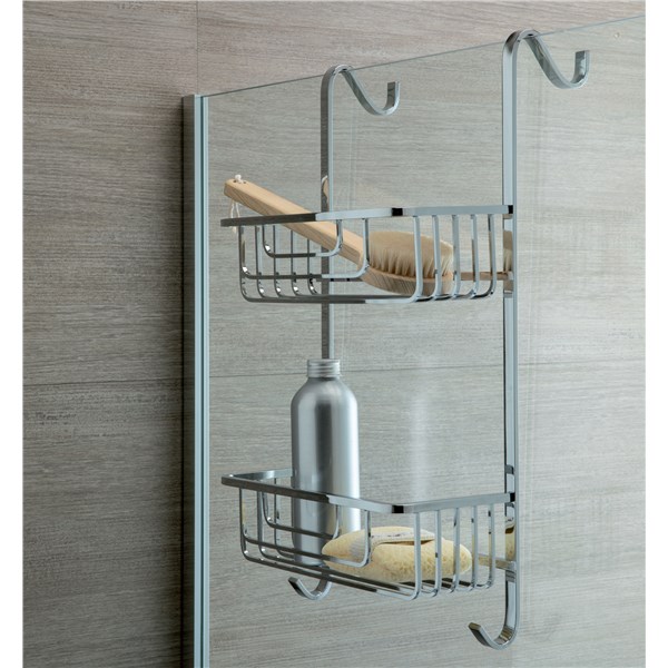 Rectangular structure for shower with 2 shelves and 2 robe-hook