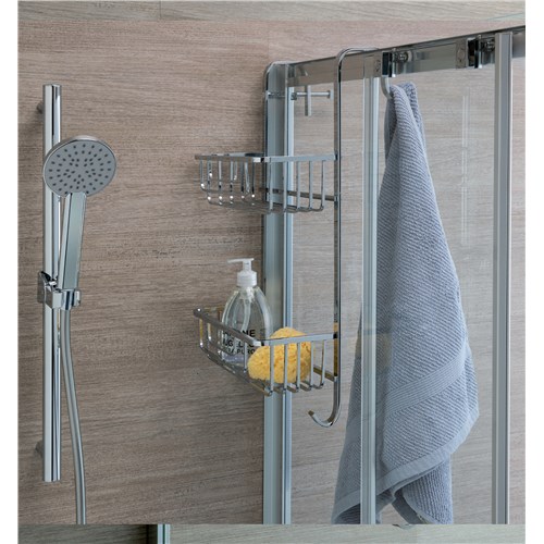 Rectangular structure for shower with 2 shelves and robe-hook