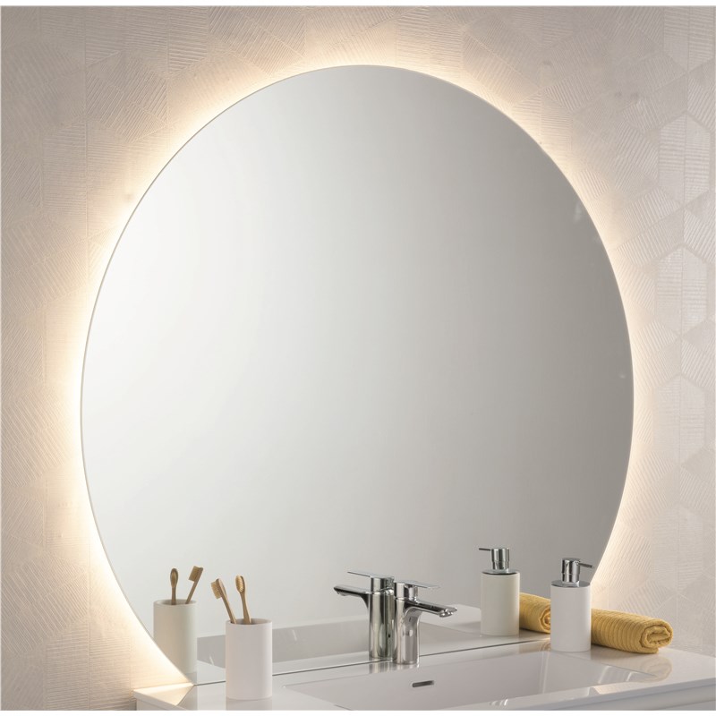 Contoured mirror with perimeter LED 