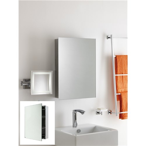 Mirror with container in stainless steel