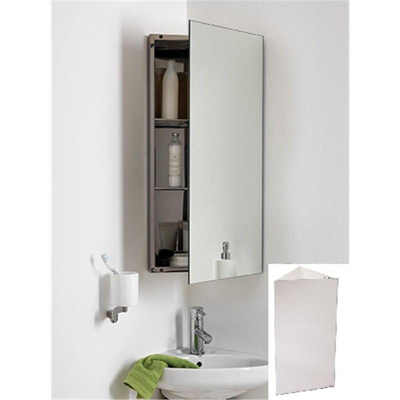 Corner mirror with container in stainless steel