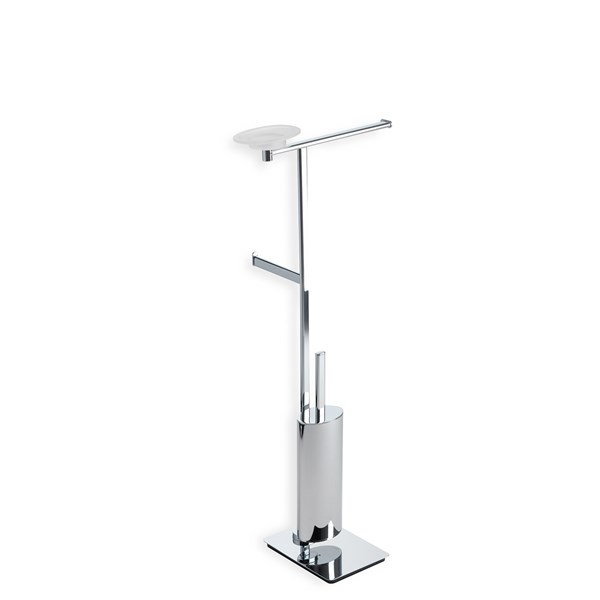 Free-standing upright: toilet brush holder,soap dish, towel holder and paper holder