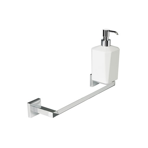 Towel rail with liquid soap dispenser