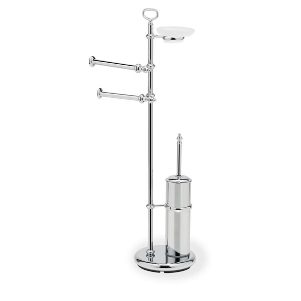 Free-standing upright: toilet brush holder,soap dish, towel holder and paper holder