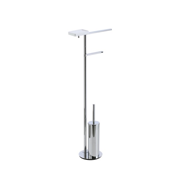 Free-standing upright: toilet brush holder, soap dish, towel holder and paper holder