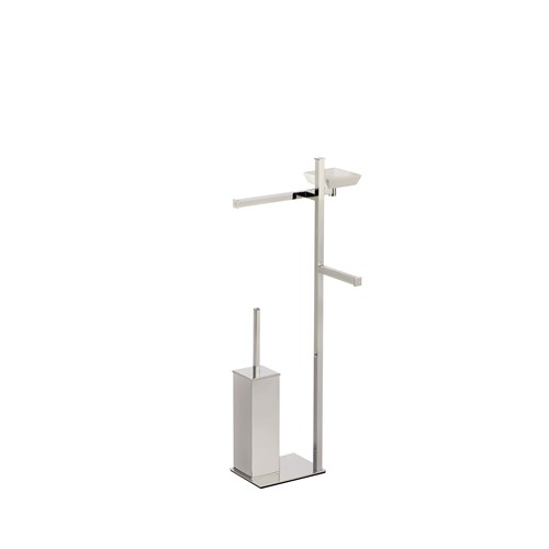 Free-standing upright: toilet brush holder, soap dish, towel holder and paper holder